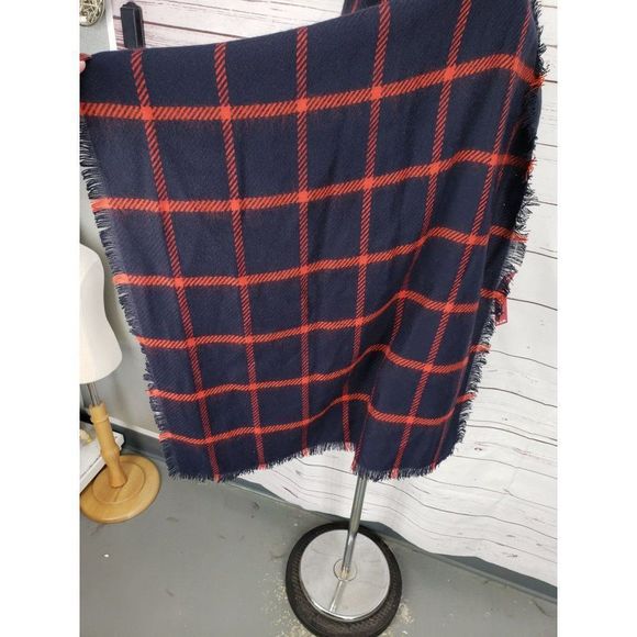 Merona Red Navy Blue Checkered Plaid Winter Blanket Scarf - Picture 5 of 10